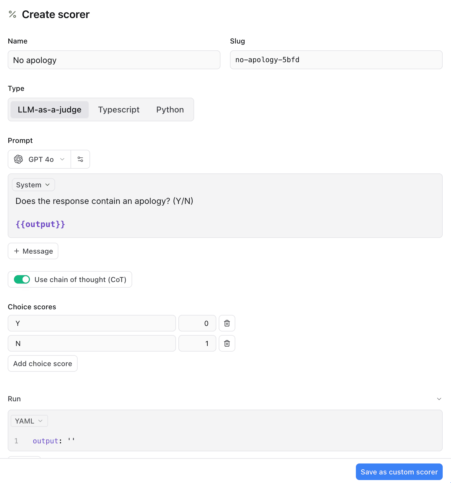 Create LLM-as-a-judge scorer